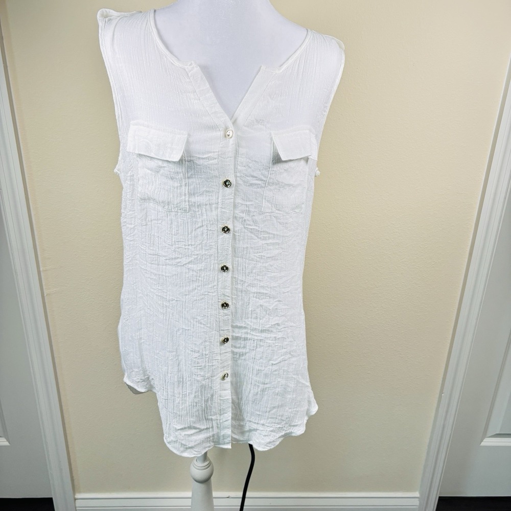 Women's Sleeveless Button Front Shirt Sz Lg Great Layering Or Wear Alone